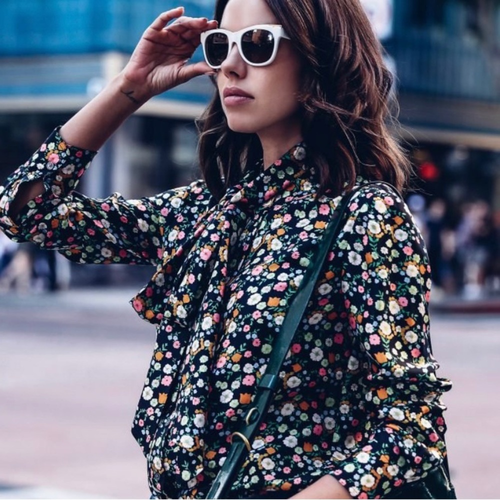 Tory Burch Azra silk floral bow blouse 8